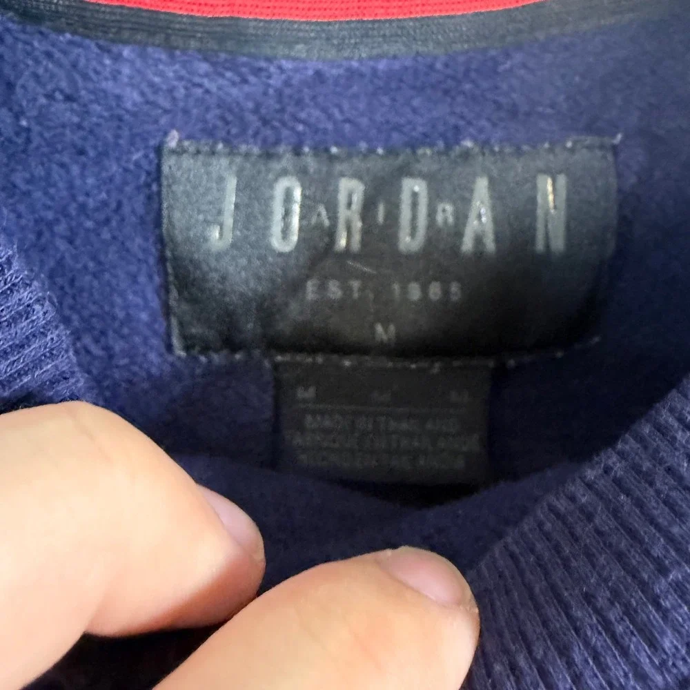 Jordan Mens Navy Blue Fleece Raglan Crewneck Sweatshirt Sneaker Patch Medium